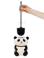 Isaac Jacobs Black and White Ceramic Panda Toilet Bowl Brush Holder with Chrome Metal Handle (Unassembled) - Bathroom Accessory & Cleaning Storage (Panda)