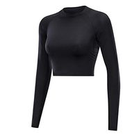 general3 Women Sports Underwear Super Breathable Solid Running Long Sleeve Tight Yoga Fitness Short Tops (Black, Small)