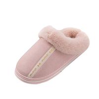 Theoylos Women's Warm Slippers Memory Foam Indoor Outdoor Hard Bottom Rubber Soles Slippers Plus Velvet Cotton Slippers Pink