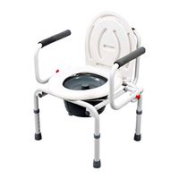 Medical Auxiliary Folding Commode Chair, Safety Steel Structure Non-Slip Shower Chair, with Commode Bucket and Splash Guard Portable Squatting Pan - White