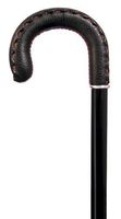 Bond Street Italian Black Calf Leather Crook Handle Walking Cane