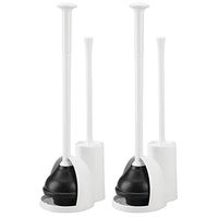 mDesign Modern Slim Compact Freestanding Plastic Toilet Bowl Brush Cleaner and Plunger Combo Set Kit with Holder Caddy for Bathroom Storage and Organization - Covered Lid Brush, 2 Pack - White
