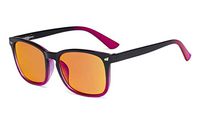 Eyekepper Blue Light Blocking Computer Reading Glasses-Square Nerd Readers with Orange Lens,Black-Purple +1.75