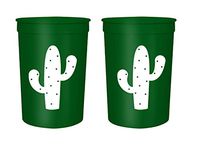 Cactus Party Cups - Set of 12 Double Sided Print 16oz Cactus cups - Perfect Birthday Fiestas, Birthday Party cups, Girls trip cups, bachelorette party cups, and much more! (Kelly Green)