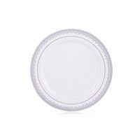 Posh Setting Prestige Collection 10 Pack China Look 7.25 Inch White/Silver Plastic Salad Plates, Fancy Disposable Dinnerware