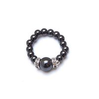 Black Magnetic Therapy Stretch Ring with Large Black Magnet Bead (Medium Ring Size 7-8)
