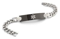 Stainless Steel Black Plate Medical ID Bracelet (Free Engraving)