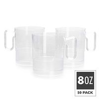 50 Plastic Coffee Cups with Handles, 8 oz Clear - Disposable or Reusable Tea Mug Pack