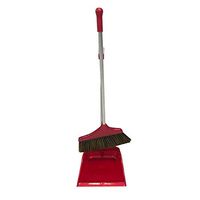 Ainia Long Handled Dustpan and Brush Set Broom and Dustpan for Schools Kidgarden Hotel Hospital Lobby Toilet Kitchen etc,Red