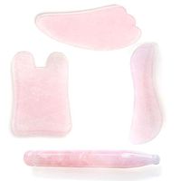 PESOENTH 4pcs Natural Rose Quartz Gua Sha Scraping Massage Tool Kit Pink Crystal Healing Stone Guasha Board Massage Stones Tools for Facial Neck Foot Spa Acupuncture Therapy Treatment w/Gift Box
