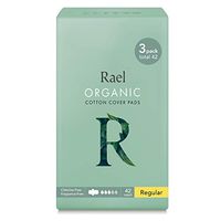 Rael Certified Organic Cotton Menstrual Regular Pads, Ultra Thin Natural Sanitary Napkins with Wings (42 Total), Pack of 3