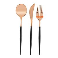 Disposable Plastic Utensils | Plastic Cutlery Set for Parties |20cm Plastic Cutlery Spoon Gold-Plated Silver-Plated Black Three-Piece Disposable Tableware - 5 Sets,5 Spoons 5 Knives 5 Forks (J)