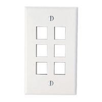 Leviton 40806-BW QuickPort Wallplate, Single Gang, 6-Port, White, Bulk Packaged