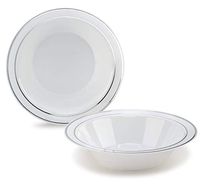 " OCCASIONS" 240 Bowls Pack, Heavyweight Disposable Wedding Party Plastic Bowls (14 oz Soup Bowl, White & Silver Rim)