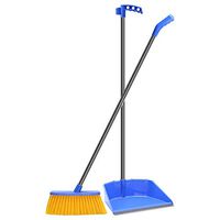 Broom and Dustpan With Long Handle Telescopic Up Extra Long Handle Soft Brush Broom and Dustpan Non-stick Hair Windproof Stainless steel rod Broom Set Home Kitchen Lobby Floor Garden clea