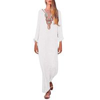 LISTHA Henley V Neck Maxi Dresses Women Long Sleeve Cotton Linen Baggy Dress
