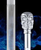 Chrome Plated Skull Handle Walking Cane w/Lucite Shaft & Collar