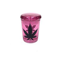 Fess Jars 4" x 3" Pop Top Jar Glass Odorless Medical Jar Herb Stash Container (Pink W/Leaf)