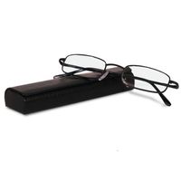 Classic Spring Hinged Reading Glasses with Leather Case (Black + 1.00x)