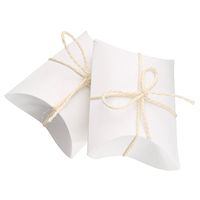 Hondex Gift Boxes 50 Pcs Kraft Paper Vintage Natural Pillow Boxes Candy Box for Wedding Party (White)