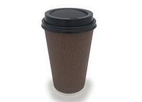 [85 SETS] 16 oz Disposable Double Walled Hot Cups with Lids - No Sleeves needed Premium Insulated Ripple Wall Hot Coffee Tea Chocolate Drinks Perfect Travel To Go Paper Cup and lid Brown Geometric