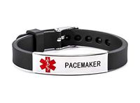 Pacemaker Medical Alert ID Bracelet Silicone Wristband Black for Men and Women
