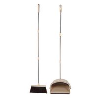 Pasamer Stand-up Folding Dustpan Broom Set Household Cleaning Sweeping Tool Long Tube Green Black Beige(01)