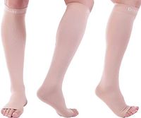 Doc Miller Premium Open Toe Compression Socks 1 Pair 30-40mmHg Medical Grade Support Graduated Pressure Recovery Circulation Varicose Spider Veins Airplane Maternity Stockings (Skin/Nude, Large)