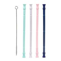 Foldable Reusable Silicone Straws, 4 Pack 8 inch Flexible Silicone Drinking Straws with Cleaning Brushes