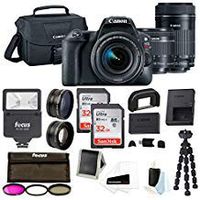 Canon EOS Rebel SL2 SLR Camera w/ 18-55mm &55-250mm Lenses Bag, 64GB, Filters, Flash & Supreme Bundle