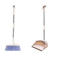 Broom and Dustpan With Long Handle Telescopic Up Windproof Stainless Steel Rod Non-stick Hair Broom And Dustpan Rotatable Non-Slip Handle Soft Brush Broom Set Suitable For Home Kitchen Lobby Floor Gar