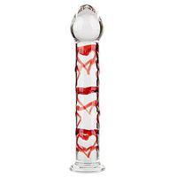 Red Heart Stripe Skin Rub Crystal Smooth Glass Wand