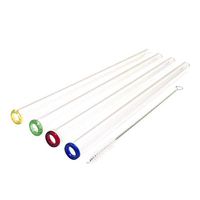 Homiu Glass Drinking Straws Handmade with Coloured Tips 4 Pack Clear 9 Inches with Cleaning Brush Premium Healthy Reusable Eco-Friendly (Straight)