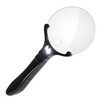 Securityman Hand Held Magnifying Glass with Light (2 Bright LEDs) - 3X 5X Illuminated Magnifier Lens for Seniors, Reading, Macular Degeneration, Maps, Jewelry, Computer Repair, Hobbies & Stamps, etc.