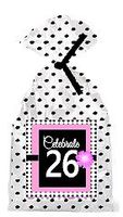 CakeSupplyShop Item#PGB-026 Happy 26th Birthday Pink w. Black Polka Dot Party Favor Bags with Ties -12pk
