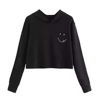 FRC0LT Hoodies, Womens Kawaii Clouds Printing Long Sleeve Casual Sweatshirt Pullover (L, Smile Black)