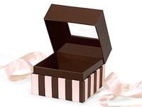 All Occasion Presentation Box - Bulk Chocolate & Pink Stripe Petite Square Box w/Ribbon 3-3/4x3-3/4 - (18 Per Pack) - WRAPS-BFB1CP
