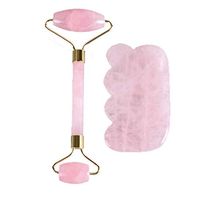 DingSheng Natural Crystal Jade Facial Roller Crystal Massager Anti-Aging Facial Jade Roller Therapy Rose Quartz Double Neck Healing Slimming Massager (Rose Quartz Set （No.2）)