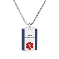 Divoti Deep Custom Laser Engraved Stainless Steel Medical Alert Necklace for Men, Steel Urban Tag Medical ID Necklace, Medical Dog Tag w/Free Engraving Chain 24 in Snake-Red/Deep Blue