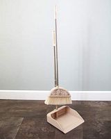 Floral Lace Broom and Dustpan Set - Stands Upright for Kitchens, Hardwood - Beige