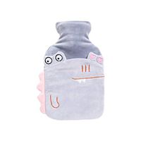 Exceart Silicone Hot Water Bottle Warmer with Plush Cover for Pain Relief Hot Cold Therapy Cartoon Hand Warmer Gift for Kids Girl Women (Grey)