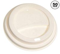 [50 PACK] Disposable Fiber Dome Lids for Coffee & Tea Cups - 100% Compostable & Biodegradable - Fits 10,12,16,20 oz Paper Cups - Extra Sturdy - Eco Friendly Sugarcane Bagasse