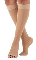 Made in USA Compression Stockings 30-40mmHg Open Toe Opaque Compression Sock with Silicone Border Beige Medium A311BESB2