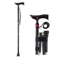 FDGBCF Foldable Walking Stick with Ergonomic Handle with LED Light Outdoor Stick Ultra-Light Trekking Pole with Three Sections Elderly Crutches for Men and Women (Black)