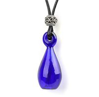 Diffuser Perfume Refillable Coloured Handmade Essential Oil Bottle Pendant Necklace Glass Vial Pendant Unique Gift (Blue)