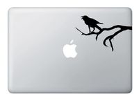 Yadda-Yadda Design Co. Crow on Tree Branch - Vinyl Laptop or MacBook Decal YYDC (6.25" w x 4" h) (Black)