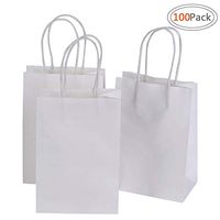 Road 5.25 x 3.75 x 8 Inches Small Kraft White Paper Bags with Handles, Shopping, Grocery, Mechandise, Party Bags (100pc)