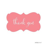 Andaz Press Fancy Frame Rectangular Label Stickers, Thank You, Coral, 36-Pack