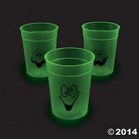 Plastic Glow-in-the-dark Halloween Cups (12 Pack) 4". 10 Oz. Plastic