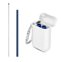 Reusable Silicone Straws, Portable Collapsible Drinking Straw with Travel Case & Cleaning Brush - Blue
